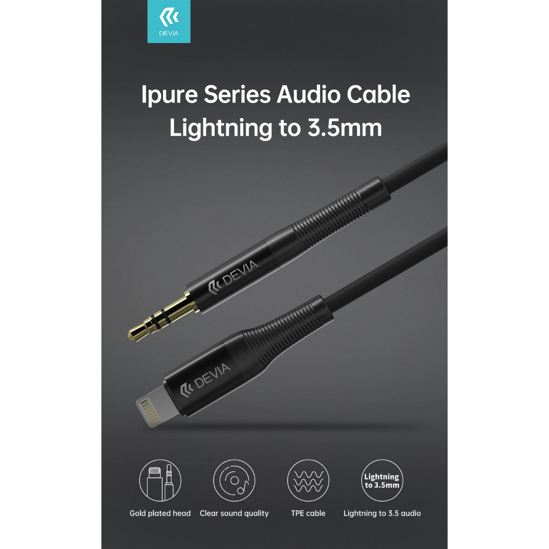 CAVO AUDIO PLACCATO ORO DEVIA DA Lightning Apple a Jack 3.5mm LUNGEZZA 1mt